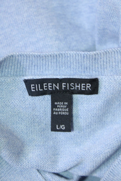 Eileen Fisher Womens Long Sleeves Pullover Sweater Blue Organic Cotton Size Larg