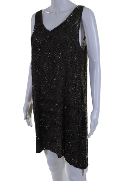 Calypso Saint Barth Womens Silk Beaded V Neck Dress Chocolate Brown Size Medium