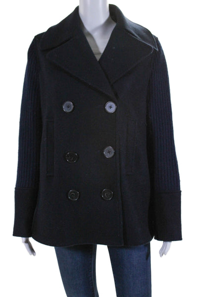 Derek Lam 10 Crosby Womens Double Breasted Collared Coat Navy Blue Wool Size 0