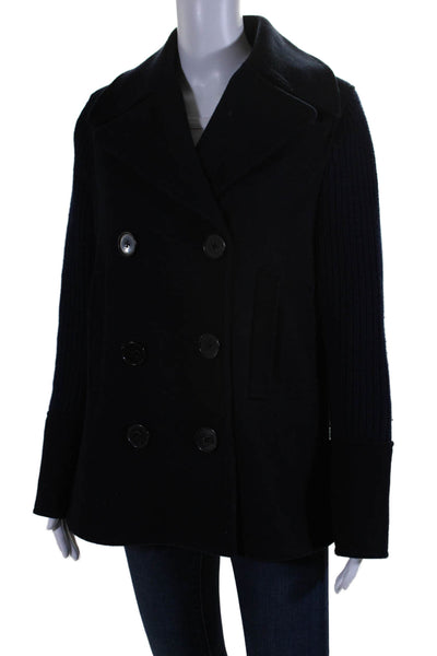 Derek Lam 10 Crosby Womens Double Breasted Collared Coat Navy Blue Wool Size 0