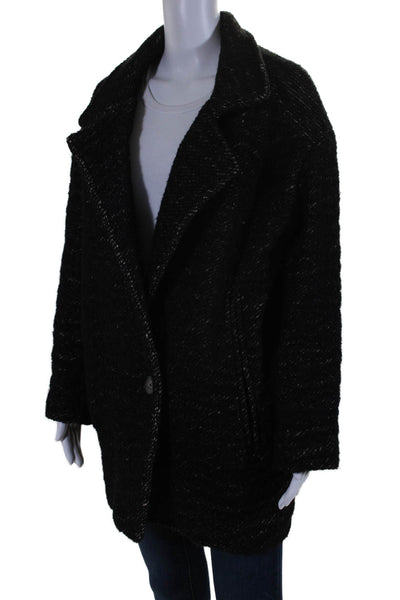 IRO Womens Two Button Mock Neck Oversized Knit Coat Black Jute Size FR 34