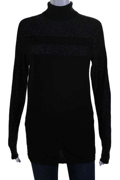 Sweaty Betty Womens Glittery Black Merino Wool Turtleneck Sweater Top Size S