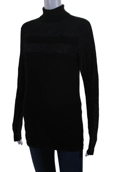 Sweaty Betty Womens Glittery Black Merino Wool Turtleneck Sweater Top Size S