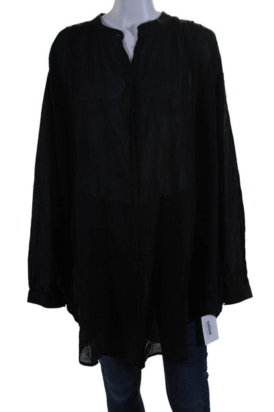 Skin Womens Long Sleeves Crew Neck Button Down Shirt Black Cotton Size 3