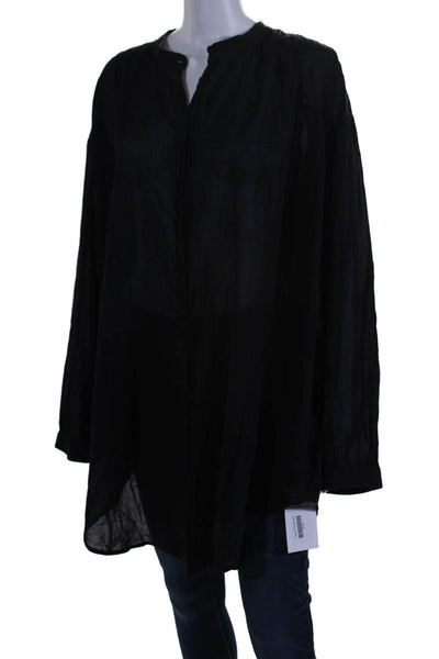 Skin Womens Long Sleeves Crew Neck Button Down Shirt Black Cotton Size 3