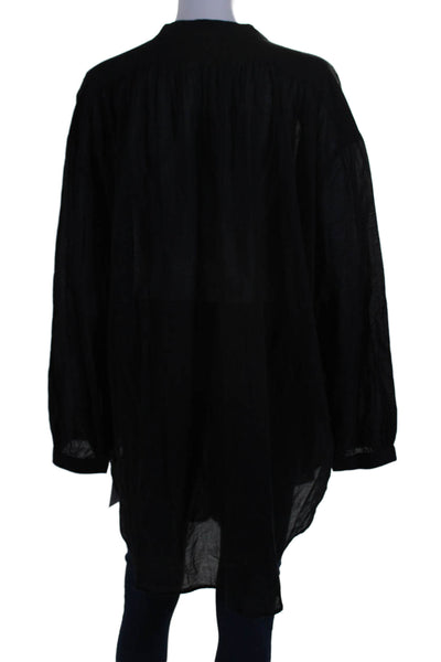 Skin Womens Long Sleeves Crew Neck Button Down Shirt Black Cotton Size 3