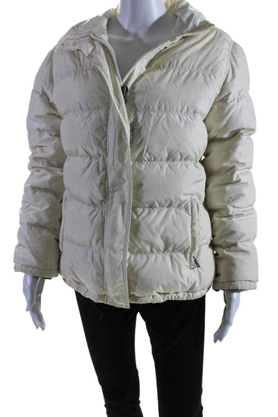 Prada Womens Quilted Textured Collar Full Zip Lined Puffer Jacket Cream Size S