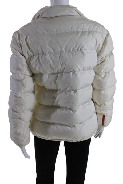 Prada Womens Quilted Textured Collar Full Zip Lined Puffer Jacket Cream Size S