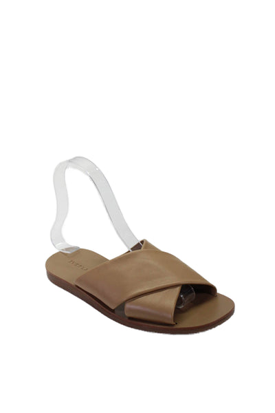 Everlane Women's Open Toe Flat Slides Leather Sandals Camel Size 6.5