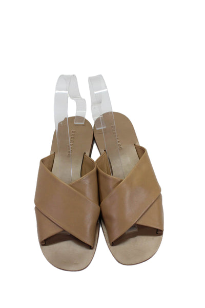 Everlane Women's Open Toe Flat Slides Leather Sandals Camel Size 6.5