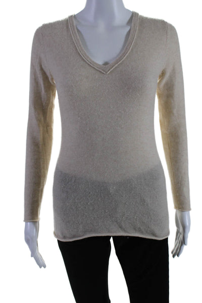 Saks Fifth Avenue Women's V-Neck Long Sleeves Cashmere Sweater Beige Size XS