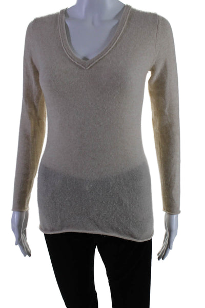 Saks Fifth Avenue Women's V-Neck Long Sleeves Cashmere Sweater Beige Size XS