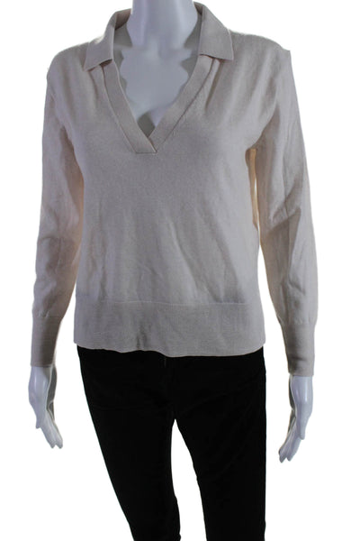 J Crew Women's Collared Long Sleeves Slit Hem Pullover Sweater Beige Size XS