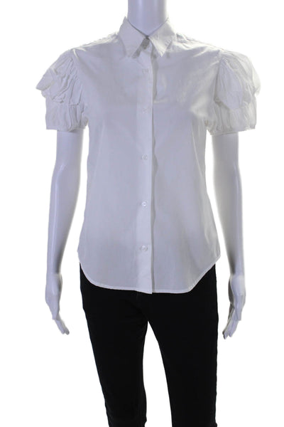 Mona Thalheimer Womens Button Front Short Sleeve Collared Shirt White Size XS