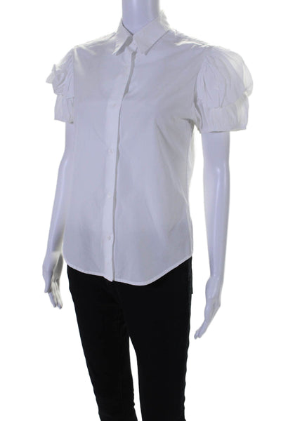 Mona Thalheimer Womens Button Front Short Sleeve Collared Shirt White Size XS