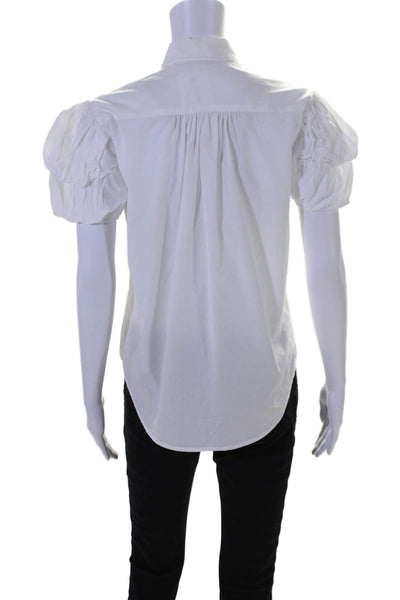 Mona Thalheimer Womens Button Front Short Sleeve Collared Shirt White Size XS