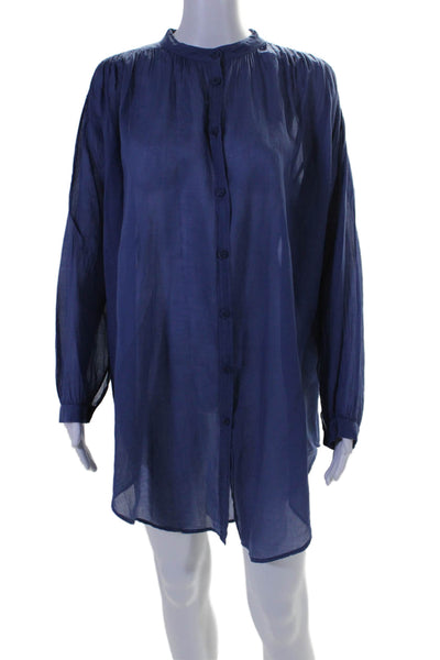 Skin Womens Button Front Long Sleeve Crew Neck Mini Shirt Dress Blue Size 0