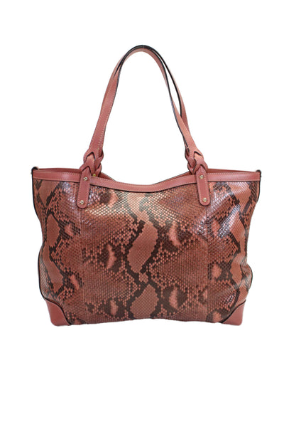 Gucci Womens Coral Leather Embossed Python Skin Large Tote Bag Handbag