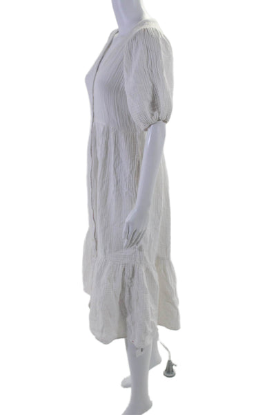 Xirena Womens Short Sleeve V Neck Gauze Midi Dress White Cotton Size Extra Small