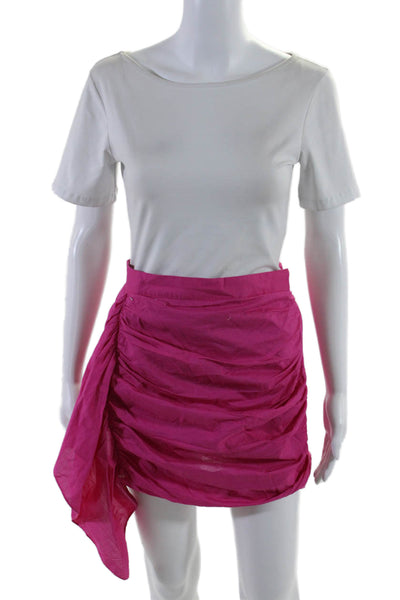 Rhode Womens Back Zip Ruched Mini Skirt Pink Cotton Size Small