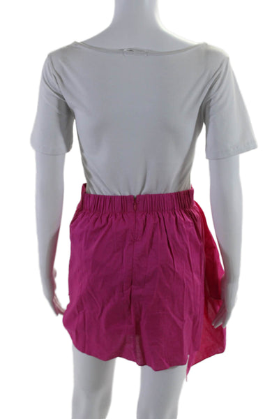 Rhode Womens Back Zip Ruched Mini Skirt Pink Cotton Size Small