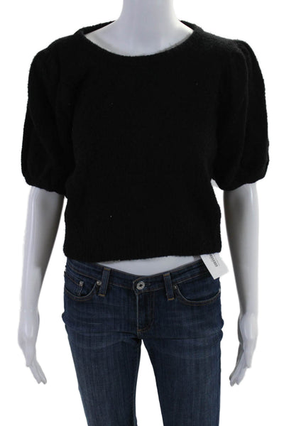 The Westside Womens Short Sleeve Round Neck Alpaca Knit Top Black Size Medium