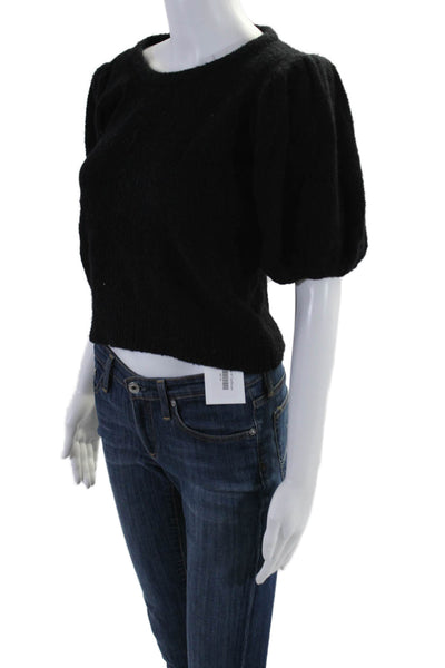 The Westside Womens Short Sleeve Round Neck Alpaca Knit Top Black Size Medium