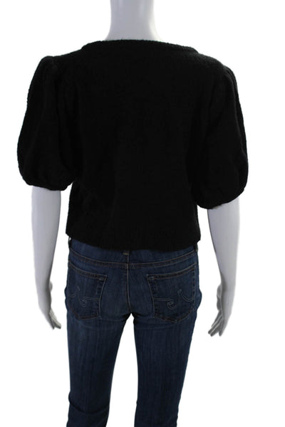 The Westside Womens Short Sleeve Round Neck Alpaca Knit Top Black Size Medium