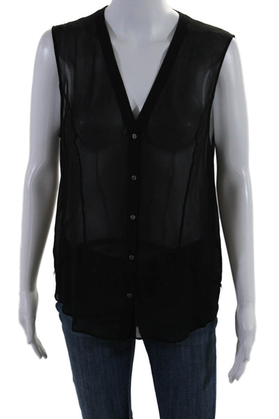 Helmut Womens Sleeveless Button Front V Neck Silk Sheer Top Black Size Medium