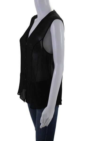 Helmut Womens Sleeveless Button Front V Neck Silk Sheer Top Black Size Medium