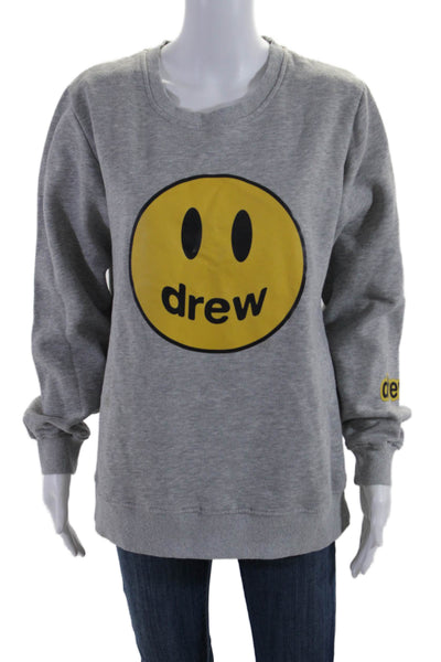 Lucky Friday Womens Long Sleeve Crew Neck Happy Face Sweatshirt Gray Size 5