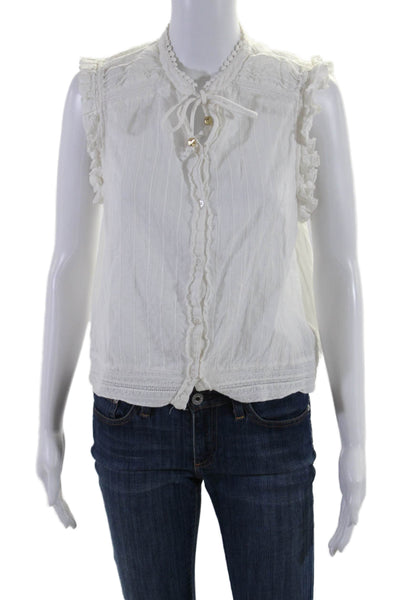 Zadig & Voltaire Womens Button Front Ruffled Keyhole Blouse White Cotton Small