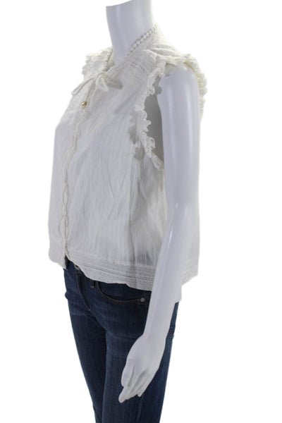 Zadig & Voltaire Womens Button Front Ruffled Keyhole Blouse White Cotton Small