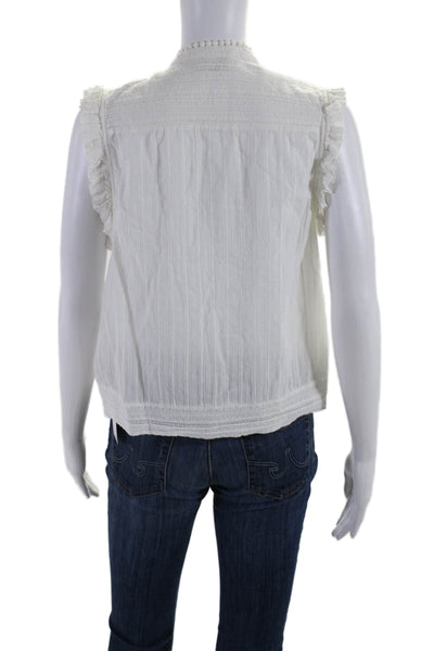 Zadig & Voltaire Womens Button Front Ruffled Keyhole Blouse White Cotton Small