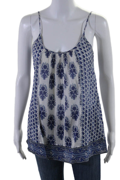 Soft Joie Womens Spaghetti Strap Scoop Neck Floral Top White Blue Cotton Size XS