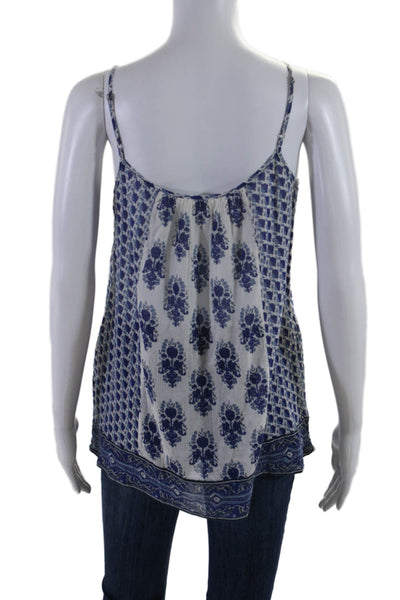 Soft Joie Womens Spaghetti Strap Scoop Neck Floral Top White Blue Cotton Size XS