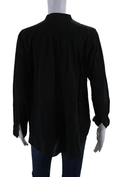 Nili Lotan Womens Long Sleeve Pintuck Crew Neck Shirt Black Cotton Size 2