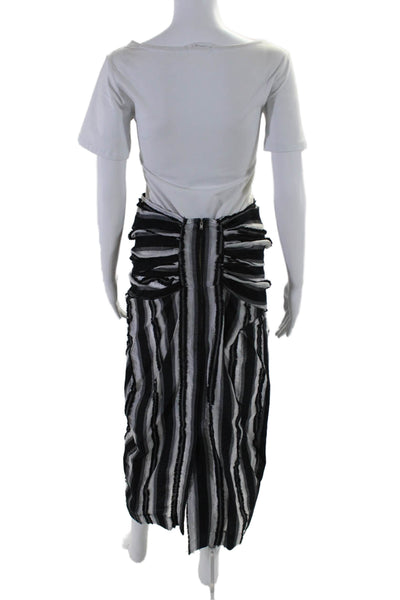 Divka Womens Black White Striped Short Sleeve Oversize Blouse Pants Set Size 2