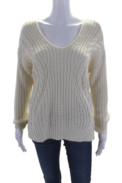 Heartloom Womens Long Sleeve Braided Knit V-neck Sweater White Size XS