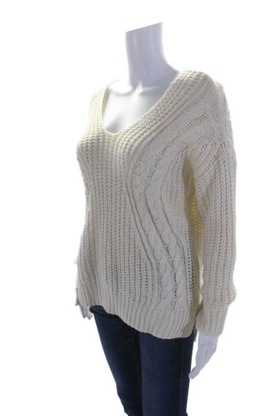 Heartloom Womens Long Sleeve Braided Knit V-neck Sweater White Size XS