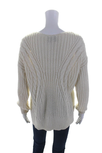 Heartloom Womens Long Sleeve Braided Knit V-neck Sweater White Size XS