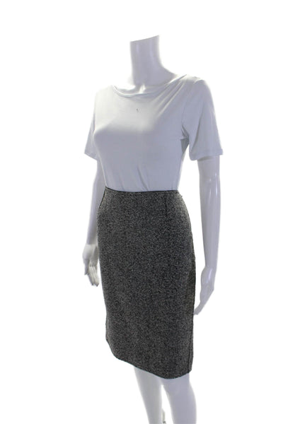 Elie Tahari Womens Gray Textured Wool Zip Back Knee Length Pencil Skirt Size 4