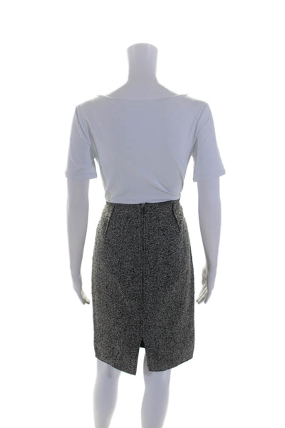 Elie Tahari Womens Gray Textured Wool Zip Back Knee Length Pencil Skirt Size 4