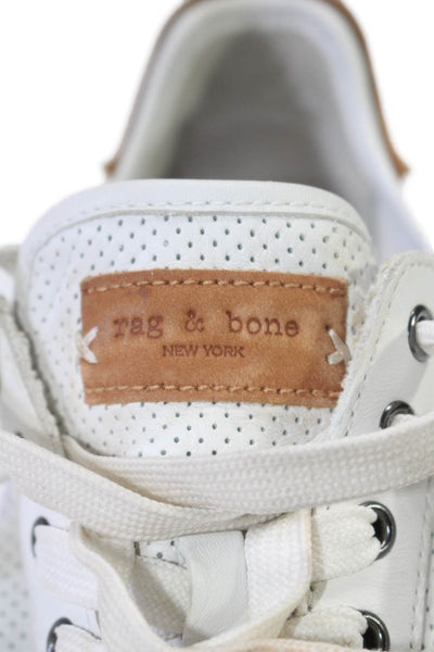 Rag & Bone Womens Lace Up Perforated Low Top Sneakers White Leather Size 38.5