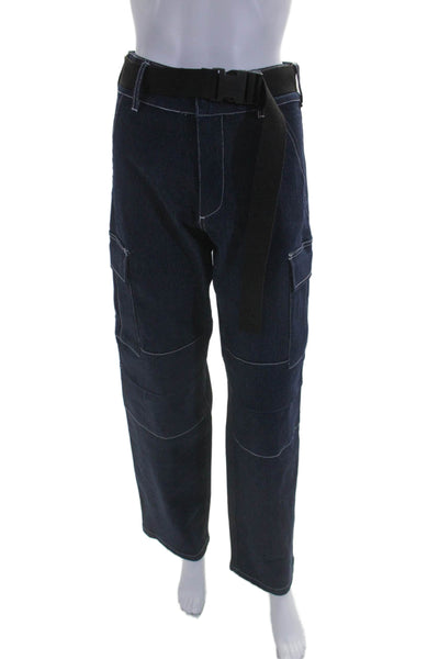 I Am Gia Womens High-Rise Belted Straight Leg Cargo Pants Navy Size XS