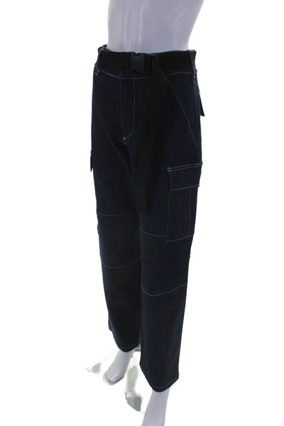 I Am Gia Womens High-Rise Belted Straight Leg Cargo Pants Navy Size XS