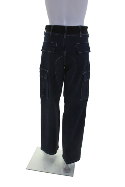 I Am Gia Womens High-Rise Belted Straight Leg Cargo Pants Navy Size XS