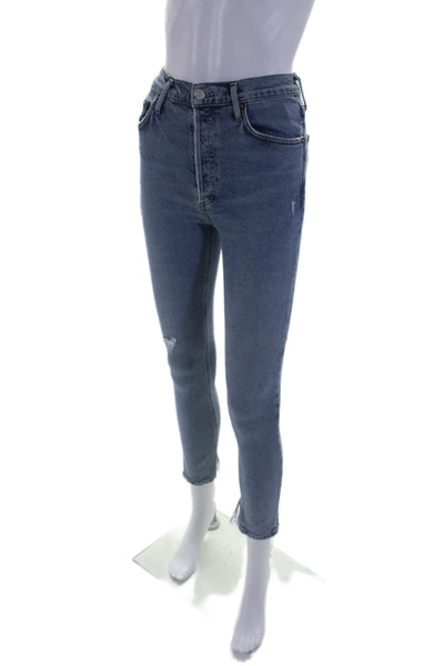 Agolde Womens Denim Distressed Five Pocket Mid-Rise Skinny Jeans Blue Size 25