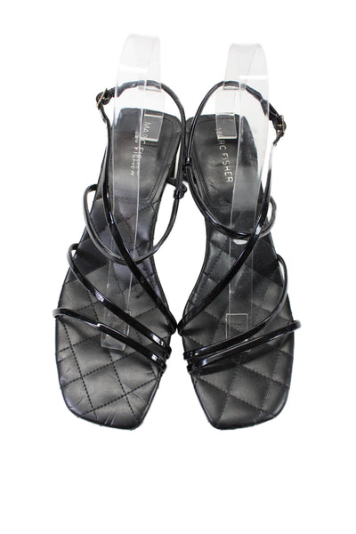 Marc Fisher Womens Faux Leather Open Toe Strappy Heels Black Size 9