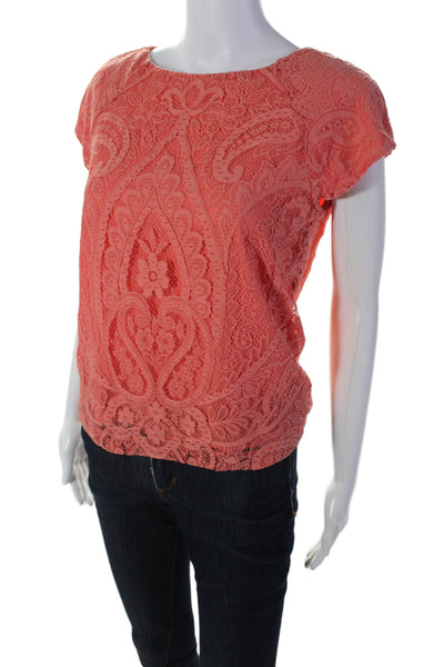 Alice + Olivia Womens Orange Lace Paisley Print Crew Neck Blouse Top Size S